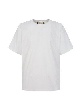 Gucci White Subtle Pattern Crew Neck Short Sleeve Casual T‑Shirt